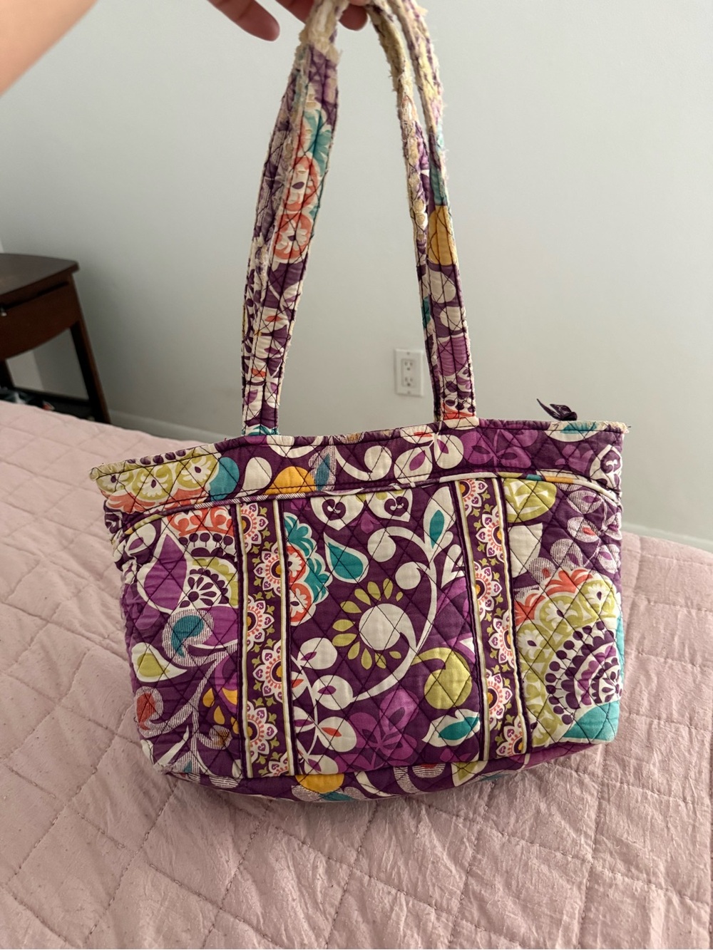Vera Bradley Purple Floral Quilted Tote with Teal & Yellow Accents